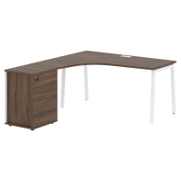 Стол эргономичный с тумбой ELCET 1518(L) Дуб Денвер тёмный/Белый 1560х1880х750 EDIS