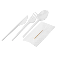 Набор одноразовых столовых приборов Vzlp Эконом 3в1 вилки + ложки + ножи + салфетки пластиковый белы