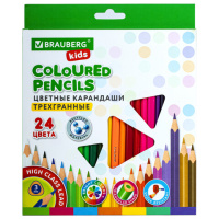 Набор цветных карандашей Brauberg Kids 24 цвета, трехгранный корпус, грифель мягкий 3мм