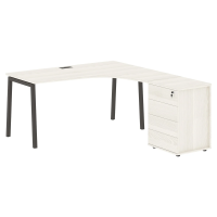 Стол эргономичный с тумбой ELCET 1518(R) Ясень Траун/Мокко 1560х1880х750 EDIS