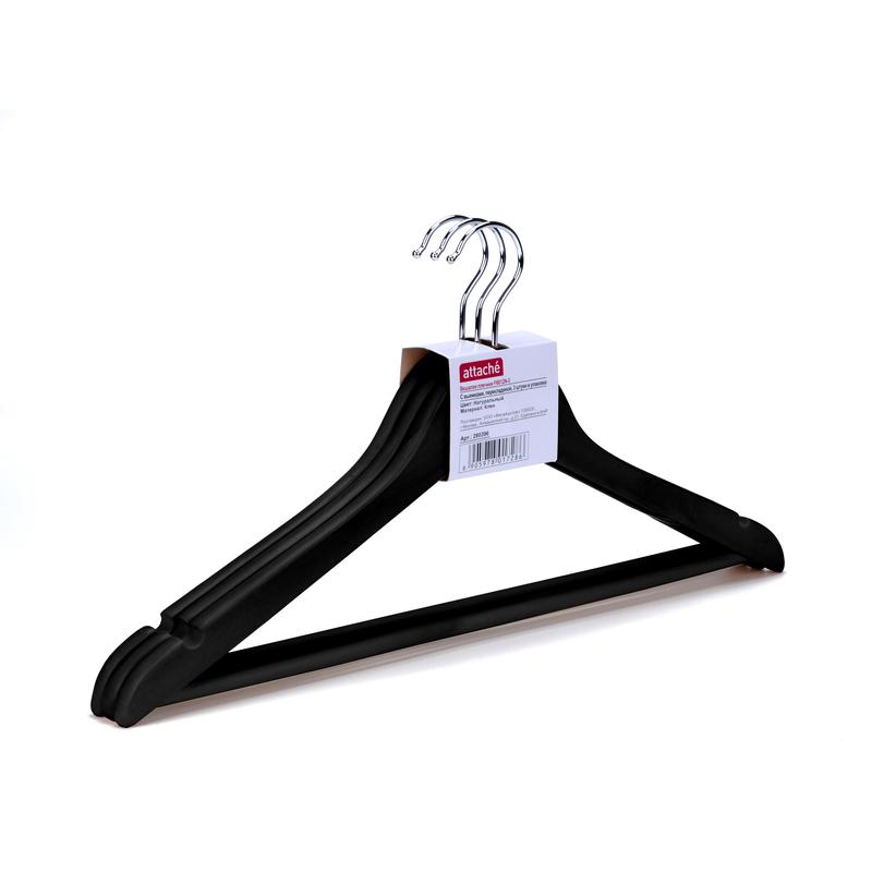 фото: Плечики для одежды Attache 48-50 р, черные, с выемками, с перекладиной, 3 шт/уп