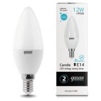 Лампа светодиодная GAUSS, 12(95)Вт, цоколь Е14, свеча, нейтральный белый, 25000 ч, LED B37-12W-4100-