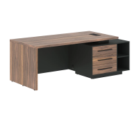 Стол руководителя с тумбой VRCT 2190(R) Американский орех/Черный матовый/Яшма черный 2100х900х750 VE