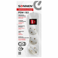 Удлинитель электрический Sonnen PSW-183 3 розетки, 1.8м, белый, выключатель 10 А