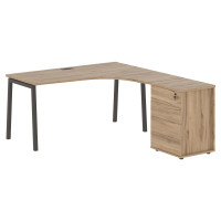Стол эргономичный с тумбой ELCET 1518(R) Дуб Денвер светлый/Мокко 1560х1880х750 EDIS
