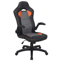 Кресло компьютерное BRABIX 'Skill GM-005', откидные подлокотники, экокожа, черное/оранжевое, 532495