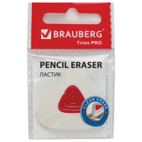 Ластик Brauberg Trios PRO 36х36х9 мм, белый, треугольный, красный пластиковый держатель, 229559