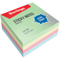 Блок для записей с клейким краем Berlingo Ultra Sticky 4 цвета, пастель, 75х75мм, 400 листов