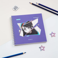 Скетчбук 60л., 150*150 MESHU 'Kawaii', на гребне, 120г/м2, выб. лак, soft-touch