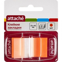 Клейкие закладки пластиковые Attache оранжевые, 25х45мм, 25 листов