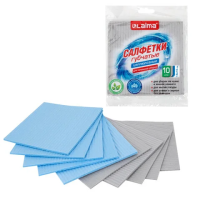 Салфетки губчатые для уборки кухни 15х15 см, ЦЕЛЛЮЛОЗНЫЕ, КОМПЛЕКТ 10 шт., 5 серых / 5 голубых, LAIM