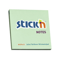 Блок для записей с клейким краем Stick'n зеленый, пастельный, 76х76мм, 100 листов