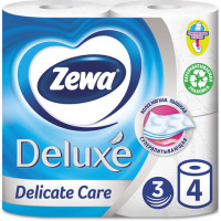 Туалетная бумага Zewa Deluxe без аромата, белая, 3 слоя, 4 рулона, 150 листов, 21м