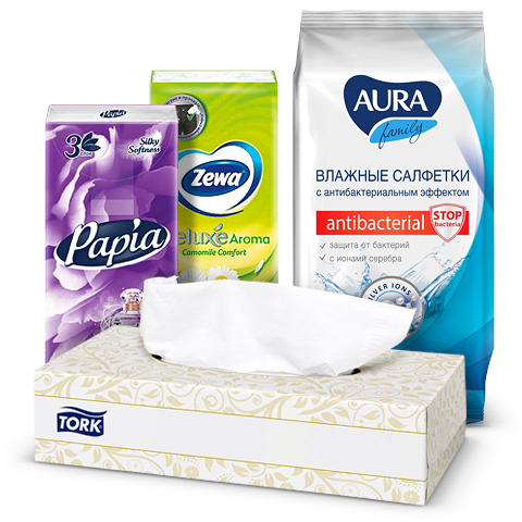 Косметические салфетки, бумажные носовые платки