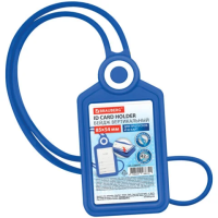Бейдж вертикальный для пропуска и ID-карт, СИЛИКОНОВЫЙ, 85х54 мм, шнурок 42 см, синий, BRAUBERG, 238