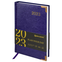 Ежедневник датированный 2023 А5 138x213 мм BRAUBERG 'Senator', под кожу, фиолетовый, 114066