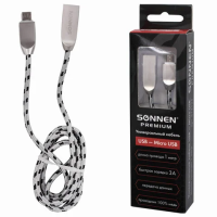 Кабель USB 2.0 Sonnen Premium micro, 1м, передача данных и быстрая зарядка