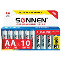 Батарейка Sonnen АА LR6, 1.5В, алкалиновые, 10шт/уп