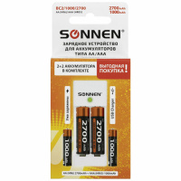 Зарядное устройство с аккумуляторами 4 шт. (2+2) AA+AAA (HR6+HR03), 2700 mAh + 1000 mAh, SONNEN BC2,