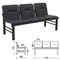 Стул посетителя Троя иск. кожа, черная, на ножках, трехсекционный