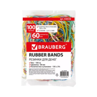 Резинки для денег Brauberg 60x1.5мм, 100г, разноцветные, 180шт