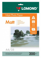 Фотобумага для струйных принтеров Lomond A4, 25 листов, 200г/м2, белая, матовая, 0102052