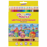 Карандаши цветные ЮНЛАНДИЯ 'ДОМИКИ', 36 цветов, пластиковые, классические, грифель мягкий 3 мм, 1818