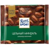 Шоколад Ritter Sport 100г с цельным миндалем, молочный