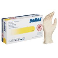 Перчатки латексные Demax р. М, белые, неопудренные, нестерильные, текстурные, 50 пар