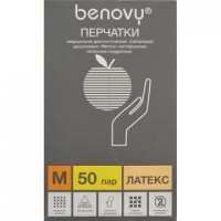 Перчатки латексные хозяйственные Benovy р. М, 9.6г, нестерильные, с пудрой, 50 пар