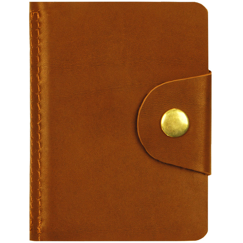 фото: Визитница карманная OfficeSpace на кнопке, 10*7 см, 18 карманов, натуральная кожа, светло-коричневый