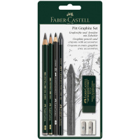 Набор карандашей ч/г Faber-Castell 'Pitt Graphite', 5шт.+ластик+точилка, 2B/6B, заточен., блистер