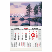 Календарь квартальный 2026 г., 1 блок, 1 гребень, магнитный курсор, мелованная бумага, BRAUBERG, 'Оз