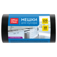 Мешки  для мусора  120л  OfficeClean ПВД, 70*110см, 70мкм, 10шт., супер прочные, черного цвета, в рулоне