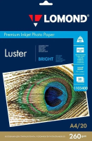 Фотобумага для струйных принтеров Lomond А4, 20 листов, 260 г/м2, атласная, ярко-белая, 1103400