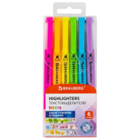 Набор текстовыделителей Brauberg Twin Neon 6 неоновых цветов, 1-5 мм, скошенный наконечник