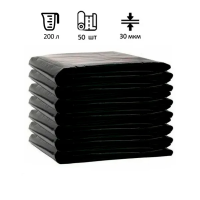 Мешки для мусора Ромашка 200л, ПВД, 90х130см, 30мкм, 65гр, 50шт, черного цвета, в пласте