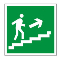 Знак Направление к эвакуационному выходу по лестнице направо вве 200х200мм, самоклеящаяся пленка ПВХ