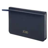 Еженедельник датированный 2026, МАЛЫЙ ФОРМАТ, 95х155 мм, А6, BRAUBERG 'Select', балакрон, темно-сини