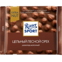 Шоколад RITTER SPORT 'Extra Nut', молочный, с цельным лесным орехом, 100 г, Германия, 7006
