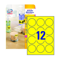 Этикетки удаляемые Avery Zweckform L7670Y-25, желтые неон, d=63.5мм, 12шт на листе А4, 25 листов