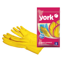 Перчатки резиновые York, суперплотные, с х/б напылением, р. S, желтые, пакет с европод.