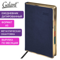 Ежедневник датированный 2025 А5 148х218 мм GALANT 'Infinity Gold', под кожу, темно-синий, 115729