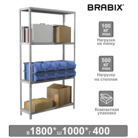 Стеллаж металлический Brabix MS KD-185/40-4 1850х1000х400мм, 4 полки