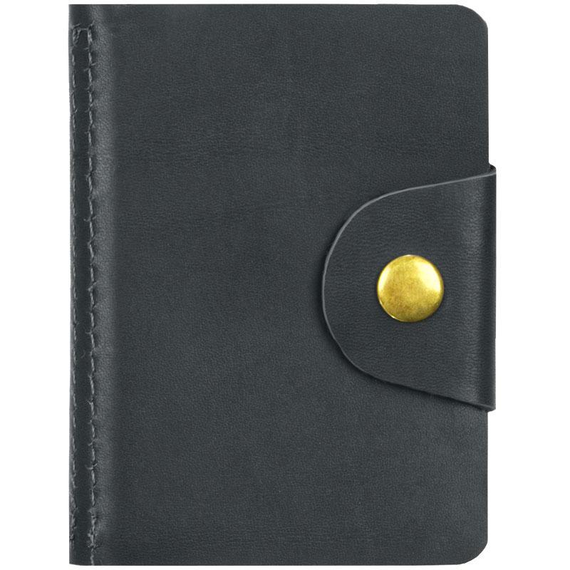 фото: Визитница карманная OfficeSpace на кнопке, 10*7см, 18 карманов, натуральная кожа, черный