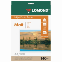 Фотобумага для струйных принтеров Lomond А4, 100 листов, 140 г/м2, матовая, односторонняя, 102074