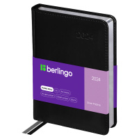 Ежедневник датированный Berlingo Silver Pristine черный, A6, 184 листа, под кожу, сер. срез, 2024