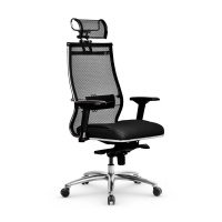 Кресло руководителя Метта Samurai SL-3.05 MPES, ткань-сетка/экокожа, черная, крестовина хром