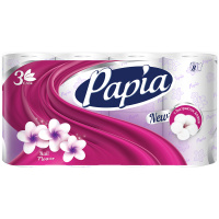 Туалетная бумага Papia балийский цветок, белая, 3 слоя, 8 рулонов, 140 листов, 16.8м