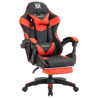 Кресло компьютерное DEFENDER 'Tornado', 2 подушки, подставка для ног, экокожа, черное/красное, ш/к 2